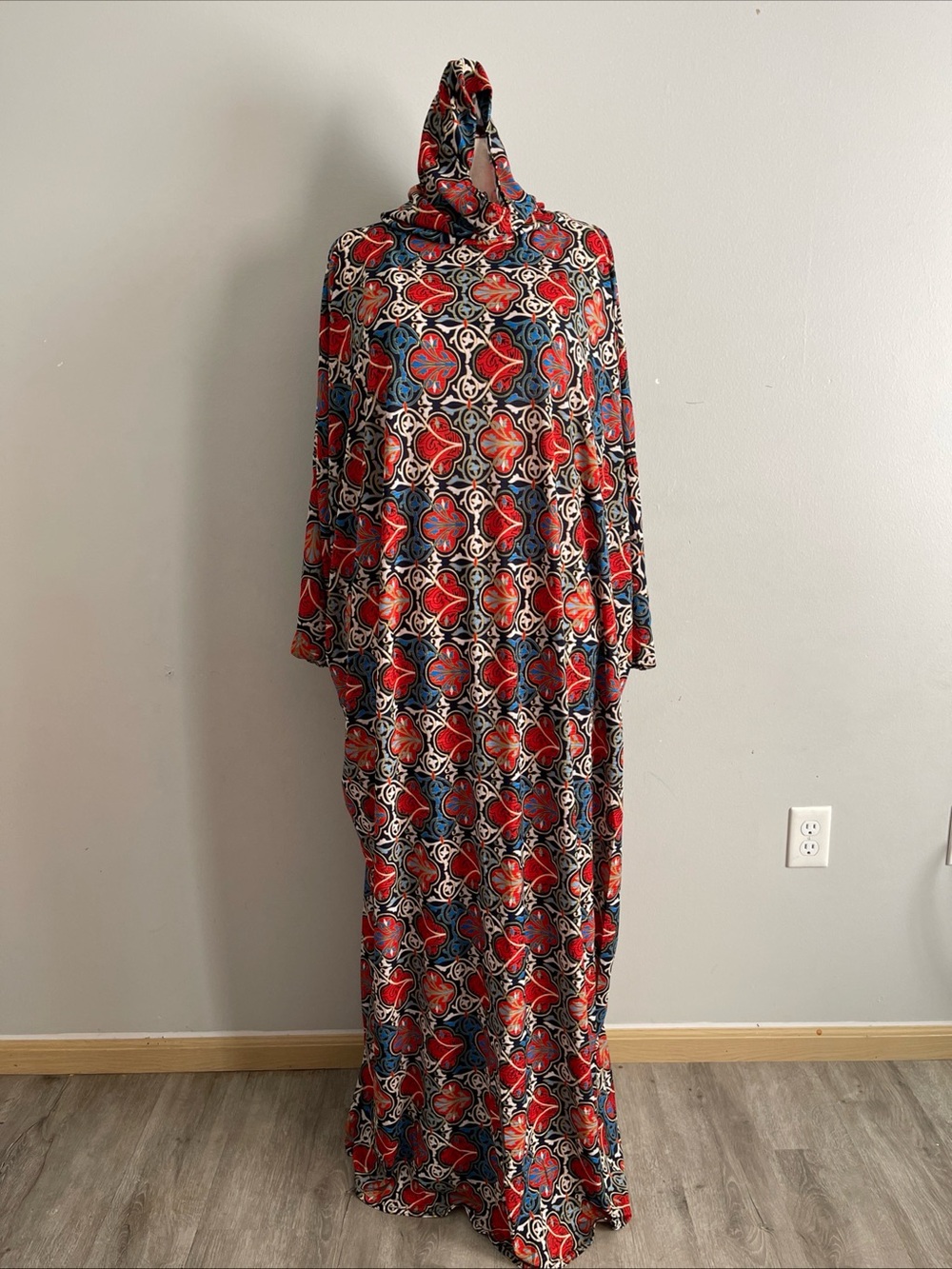 Red Patterned Hooded prayer Maxi Dress
